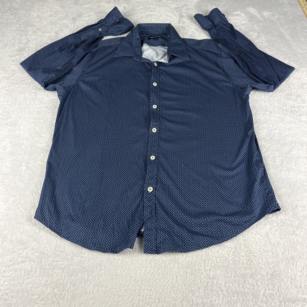 Jack Maverick Button Down Shirt Men's Large Navy Blue Slim Fit MicroDot
